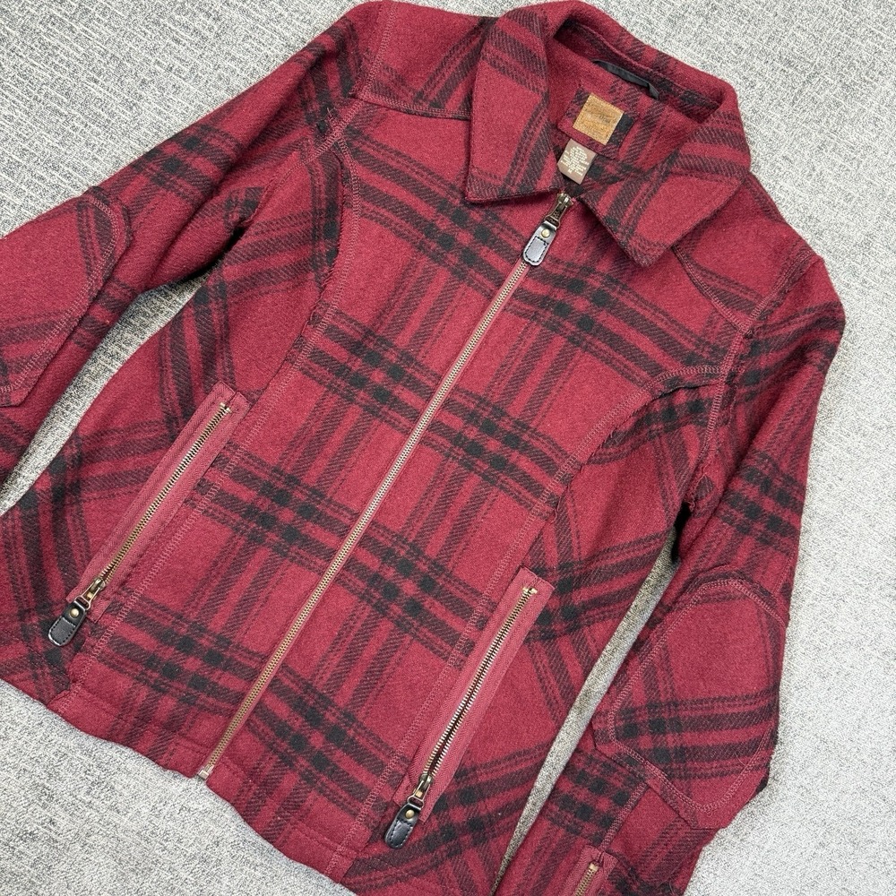 Ruff Hewn Jacket Womens Medium Red‎ Black Plaid Full Zip Wool Outdoors